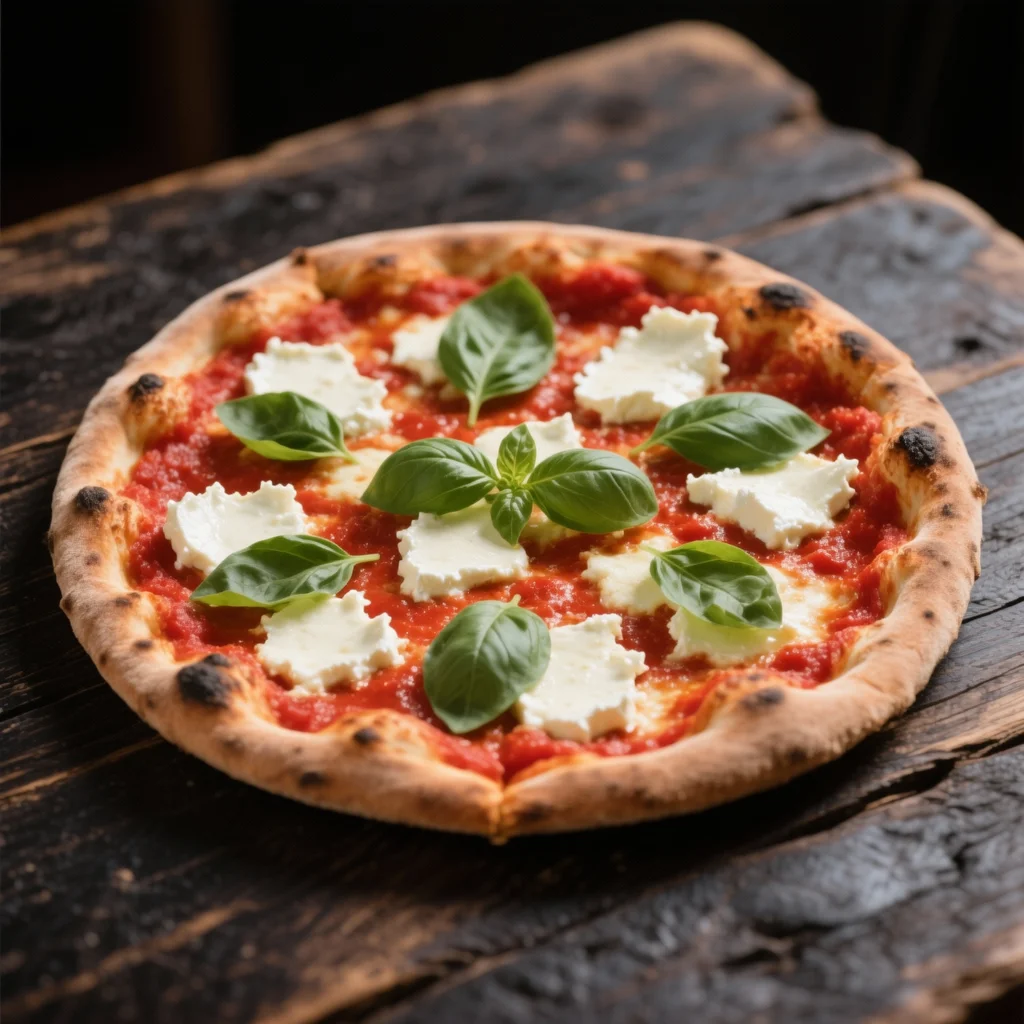 Pizza Margherita - molho de tomate, mussarela de búfala e manjericão fresco