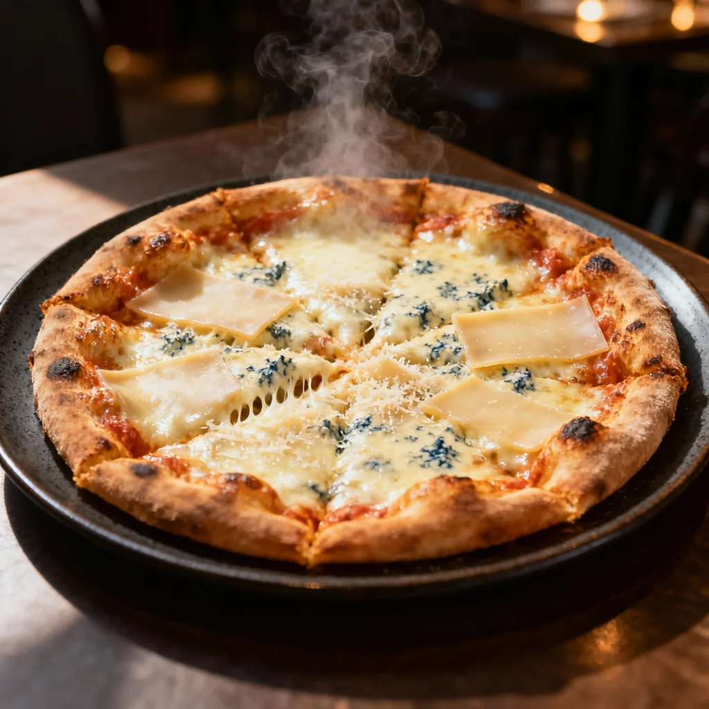 Pizza Quatro Queijos - mussarela, provolone, parmesão e gorgonzola